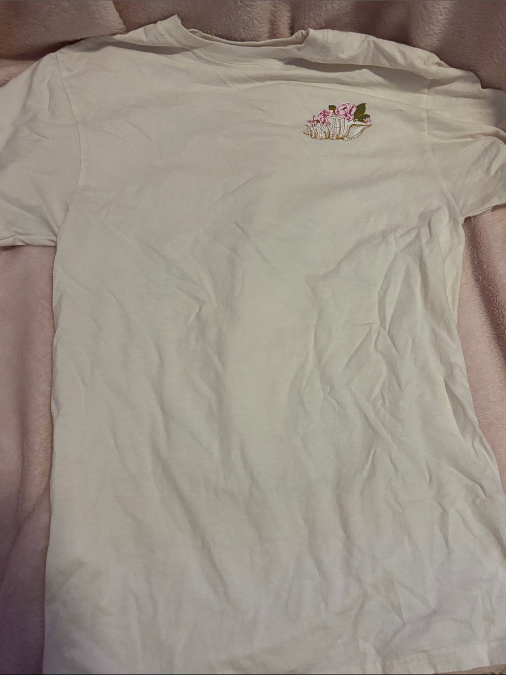 Simply Southern Ivory Tee with Pink Floral Shell Back Print